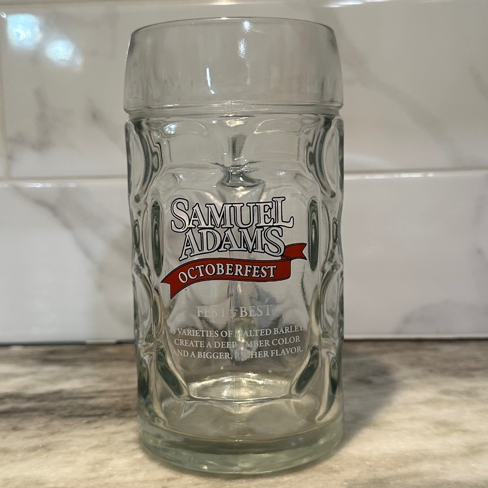 SAMUEL ADAMS DIMPLED BEER STEIN MUG WITH HANDLE, OCTOBERFEST .5 LITER NO CHIPS